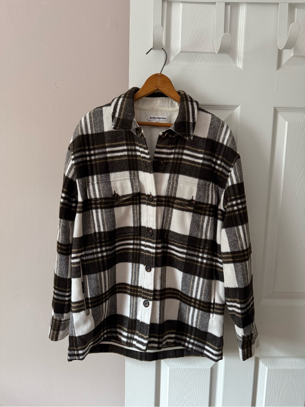 Reformation Plaid Shacket Jacket Coat Black & White Button Down Women’ Small